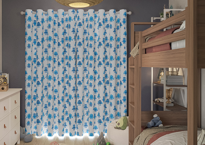 Robo Town, Bot Blue - Made to Measure Curtains - Image 6